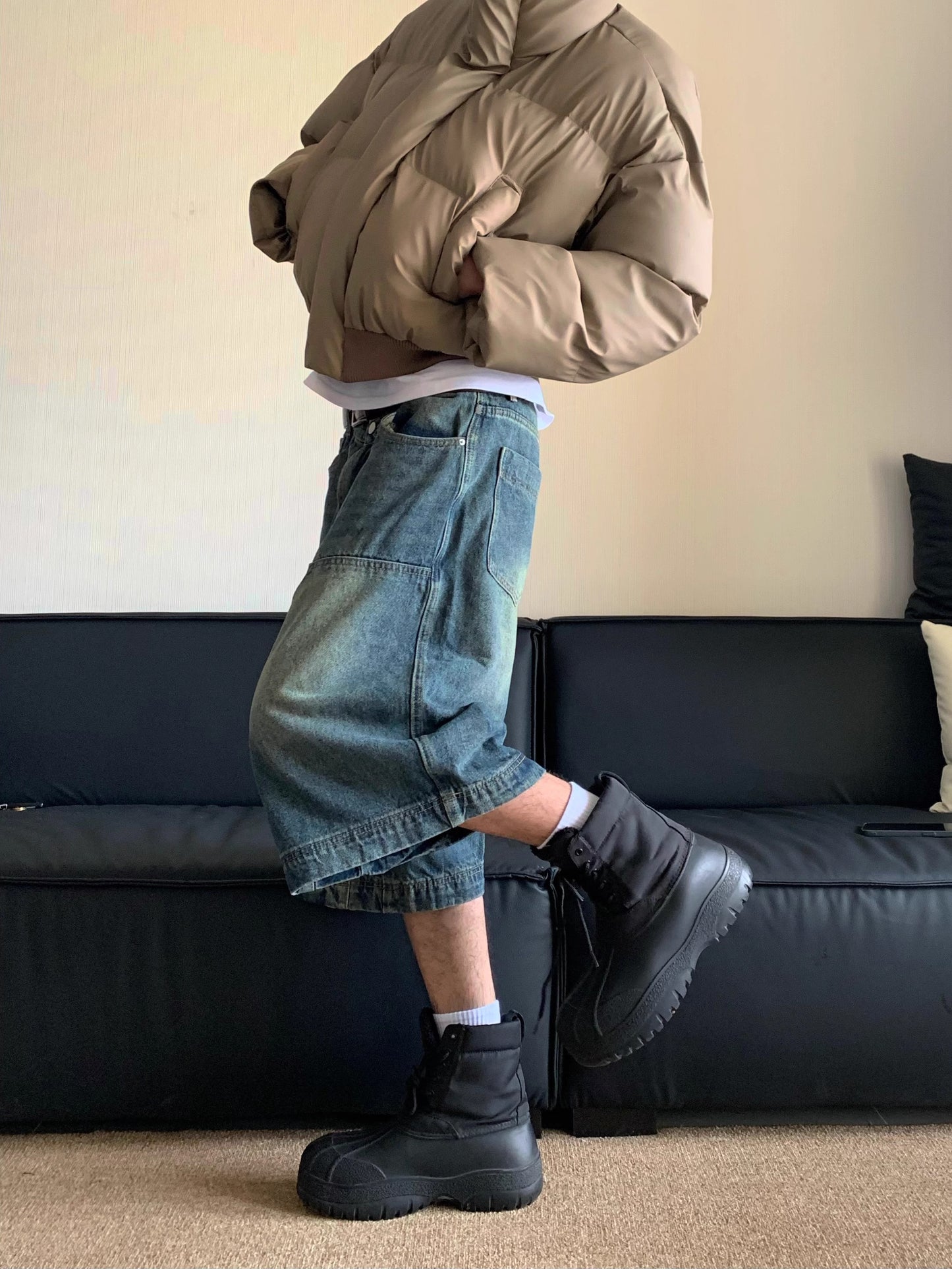 Budget Distressed Wide-Leg Denim Jorts