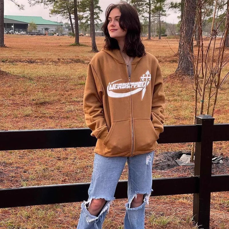 “Worshipped Blade Zipper Hoodie – Acid Pink”