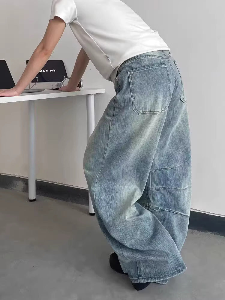 Washed Baggy Wide-Leg Utility Jeans