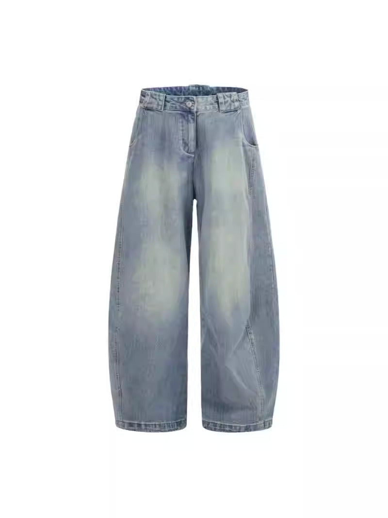 Classic Wide Baggy Jeans – Back Knee Stripe Detail