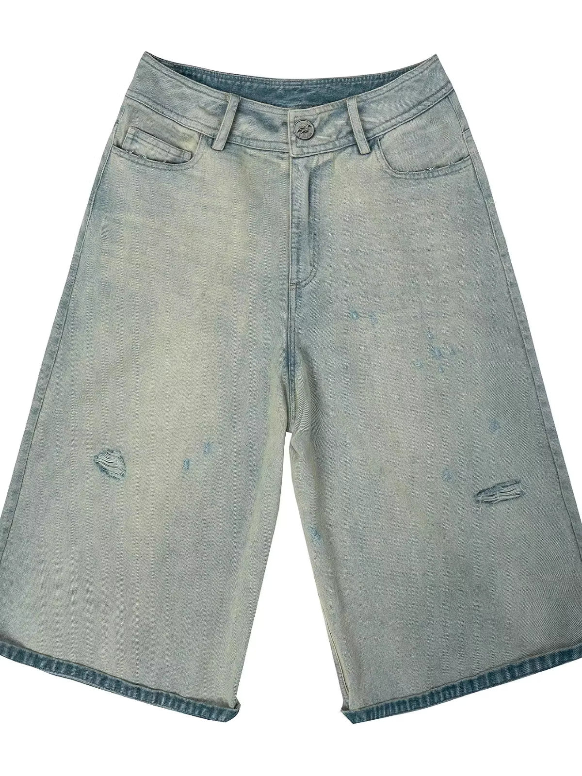 Distressed Wide-Leg Denim Shorts – Budget Cut