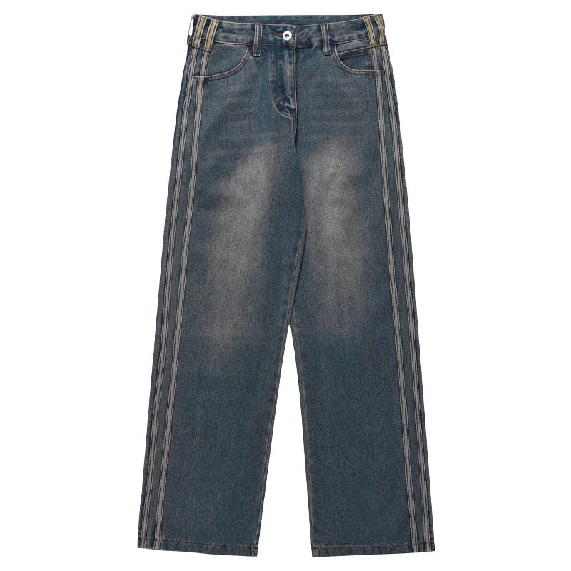 Triple Stripe Baggy Denim Pants – Washed Indigo