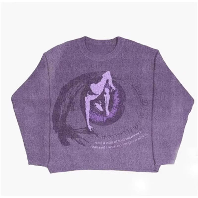 Spiral Gaze Knit β Washed Purple Graphic Longsleeve