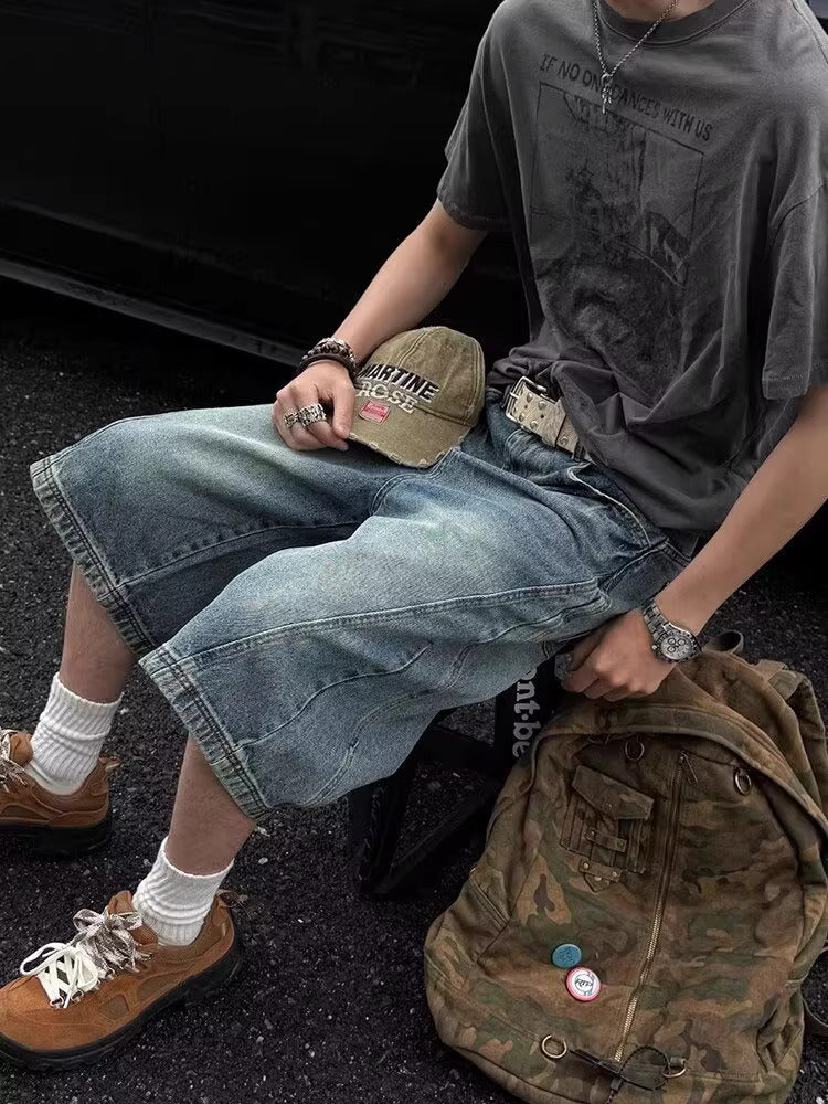 Baggy Streetwear Denim Jorts – Washed Blue