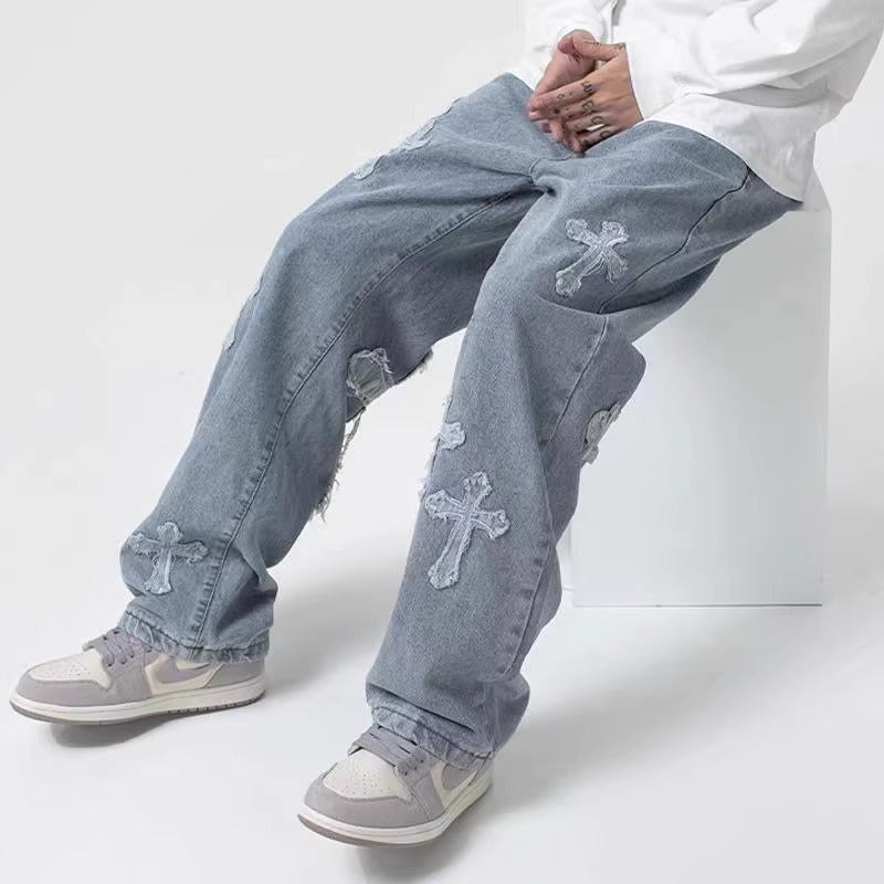 Baggy Cross-Patch Denim – Streetwear Statement Jeans