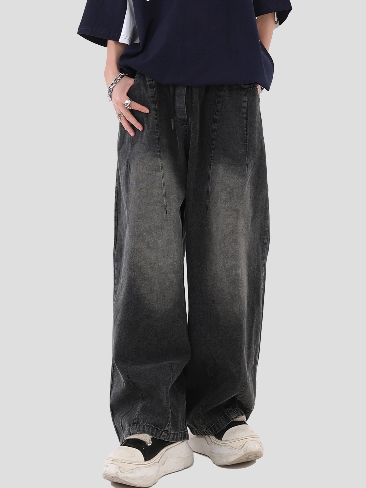 "Budget Drawstring Washed Black Denim