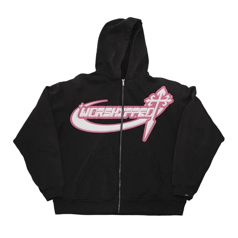 “Worshipped Blade Zipper Hoodie – Acid Pink”