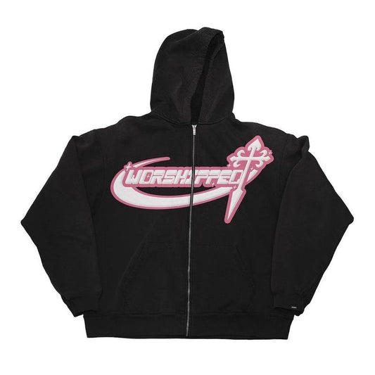 “Worshipped Blade Zipper Hoodie – Acid Pink”
