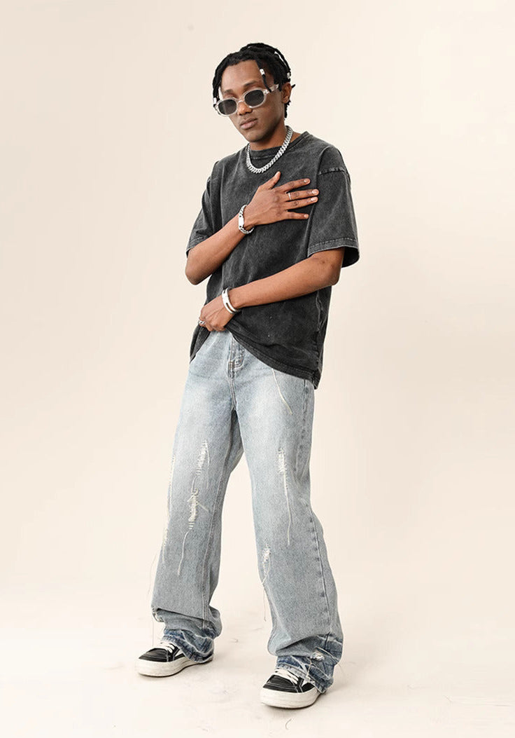 Frosted Cuts Baggy Denim