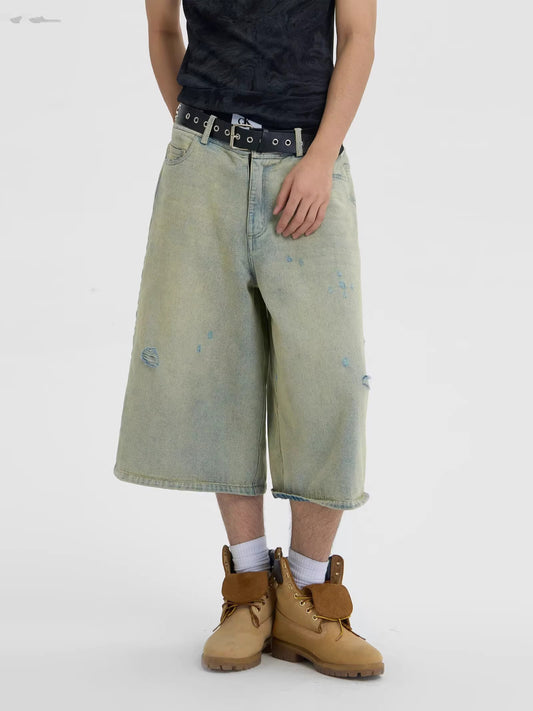 Distressed Wide-Leg Denim Shorts – Budget Cut