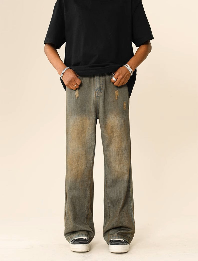 Retro Washed and Dirty Brown Denim