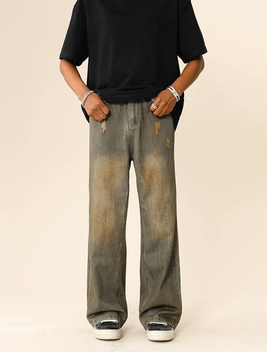 Retro Washed and Dirty Brown Denim