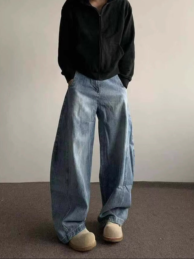 Classic Wide Baggy Jeans – Back Knee Stripe Detail