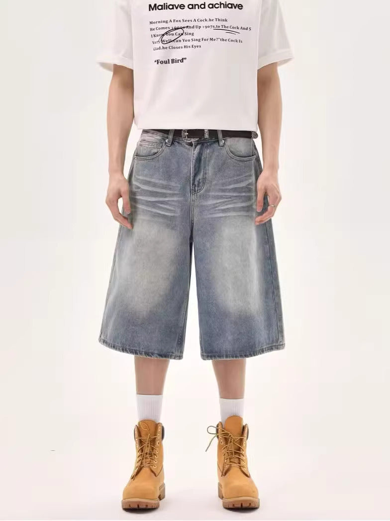 Bleached Baggy Denim Jorts – Vintage Washed Wide-Leg Shorts