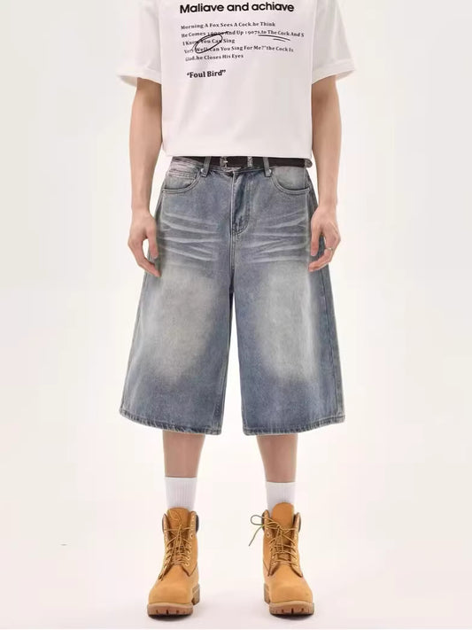 Bleached Baggy Denim Jorts – Vintage Washed Wide-Leg Shorts