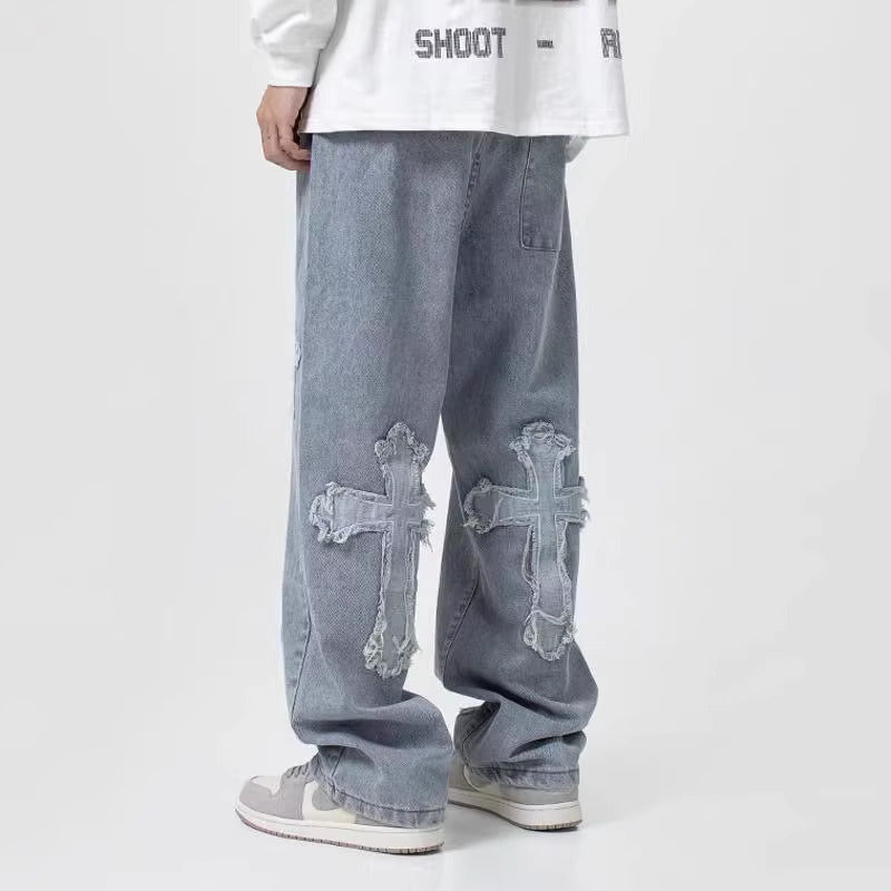 Baggy Cross-Patch Denim – Streetwear Statement Jeans