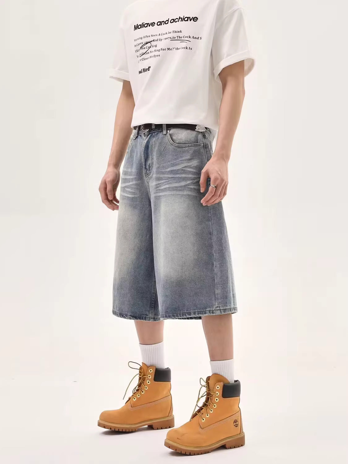Bleached Baggy Denim Jorts – Vintage Washed Wide-Leg Shorts