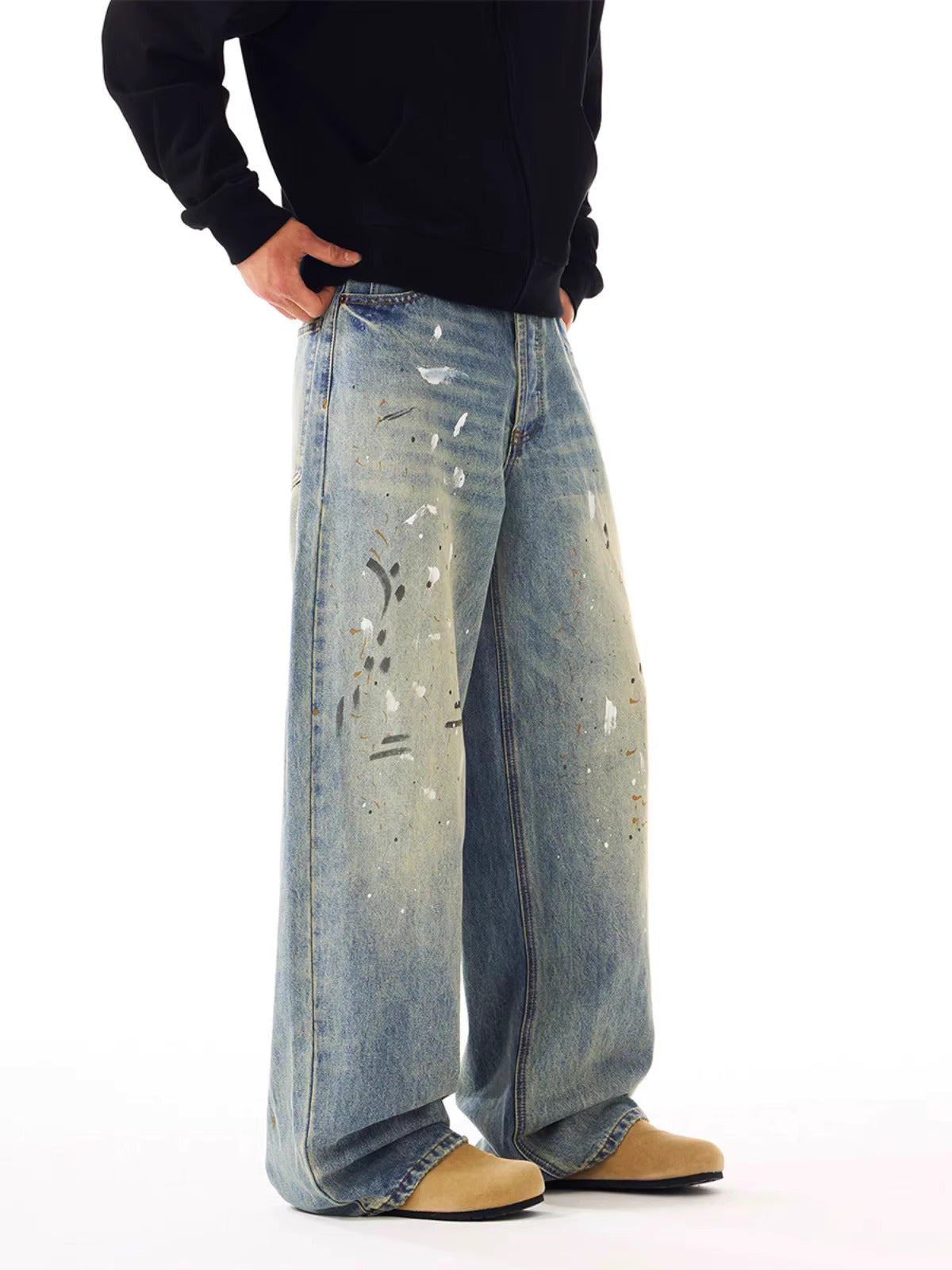 Grunge Paint-Splatter Baggy Jeans – Vintage Street Look