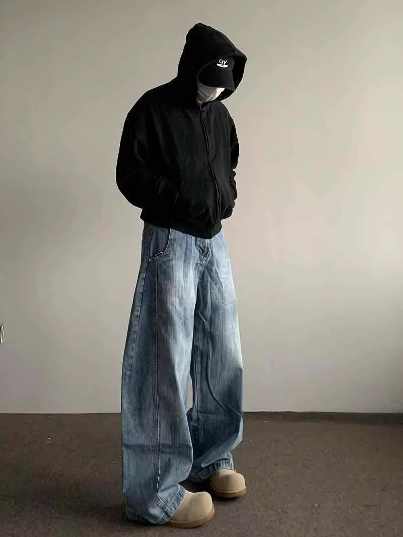 Classic Wide Baggy Jeans – Back Knee Stripe Detail