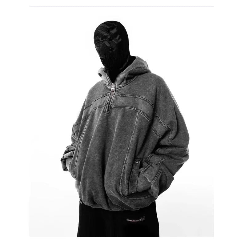 OBLIVION ARMOR ZIP – Washed Charcoal Mask Hoodie