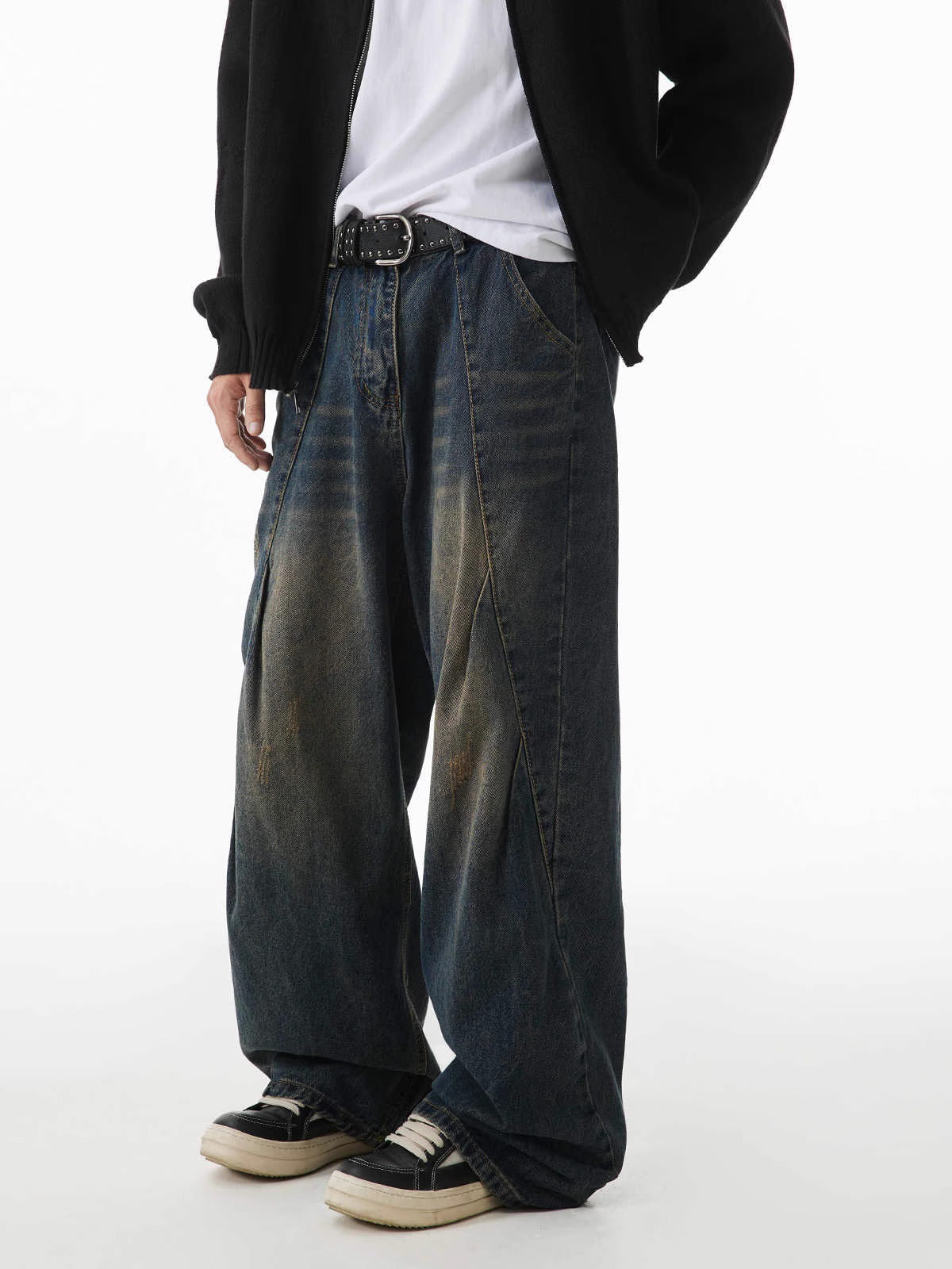 Washed Crinkle Panel Jeans – Baggy Cut