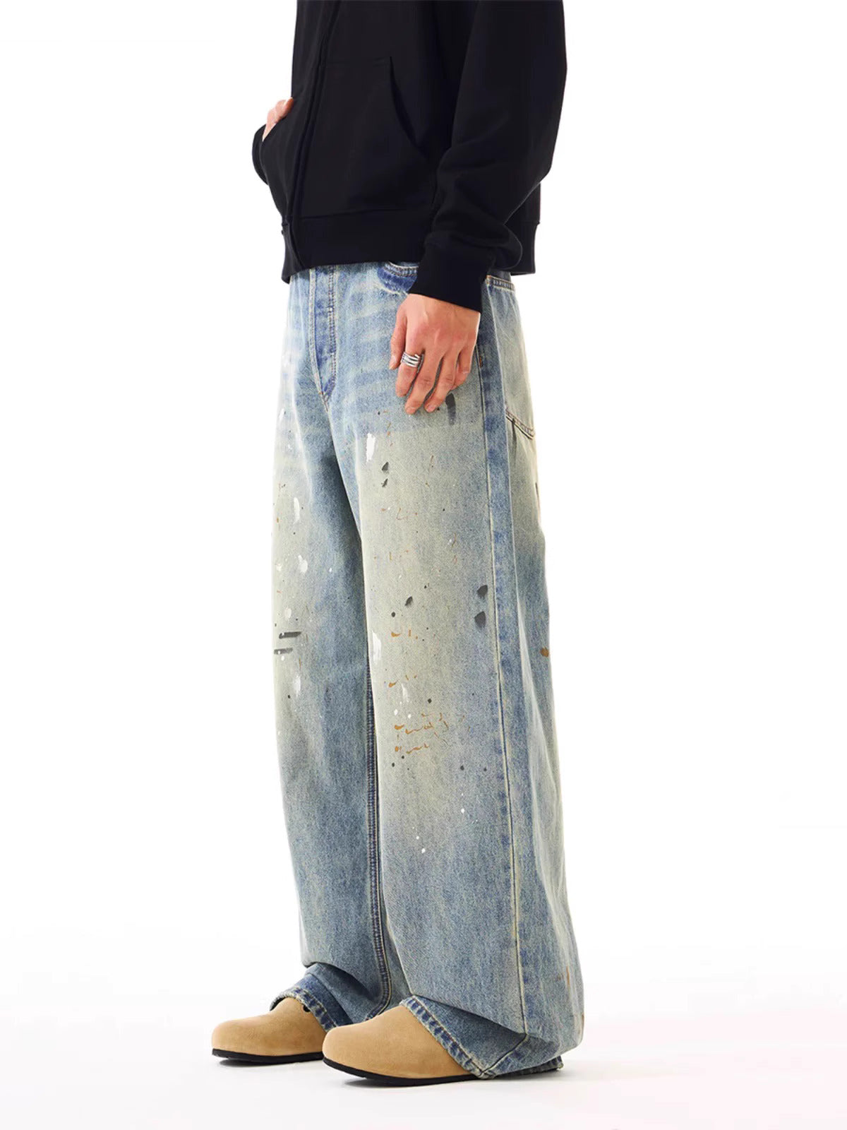 Grunge Paint-Splatter Baggy Jeans – Vintage Street Look
