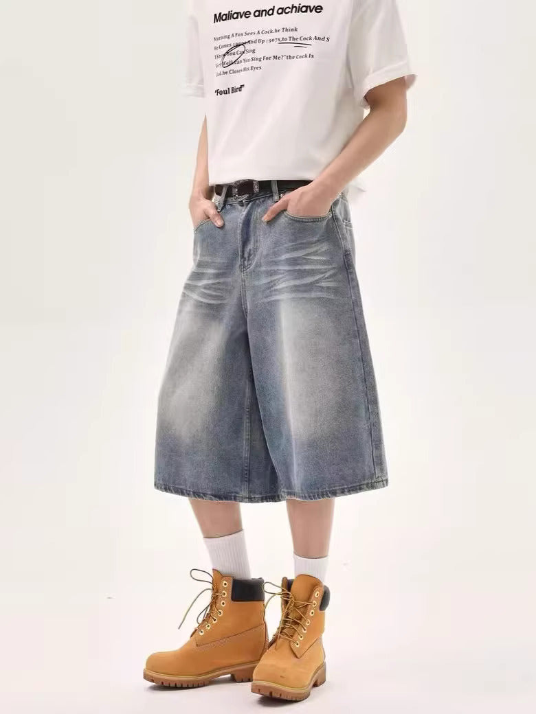 Bleached Baggy Denim Jorts – Vintage Washed Wide-Leg Shorts