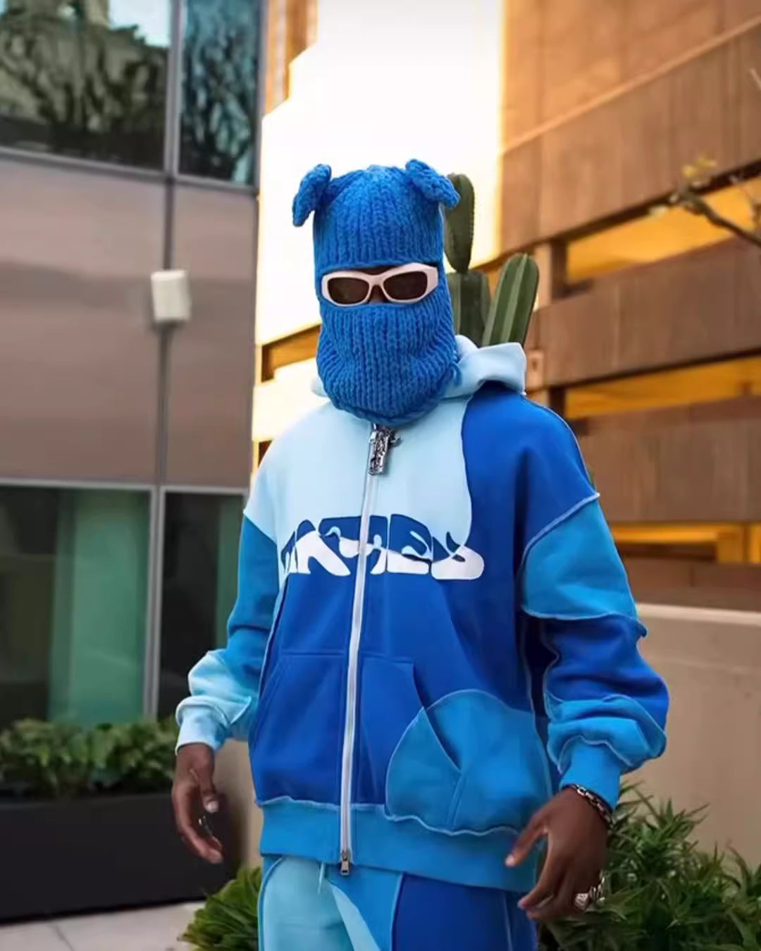 💧 “Sky Drip” Patchwork Tracksuit – Blue Fade