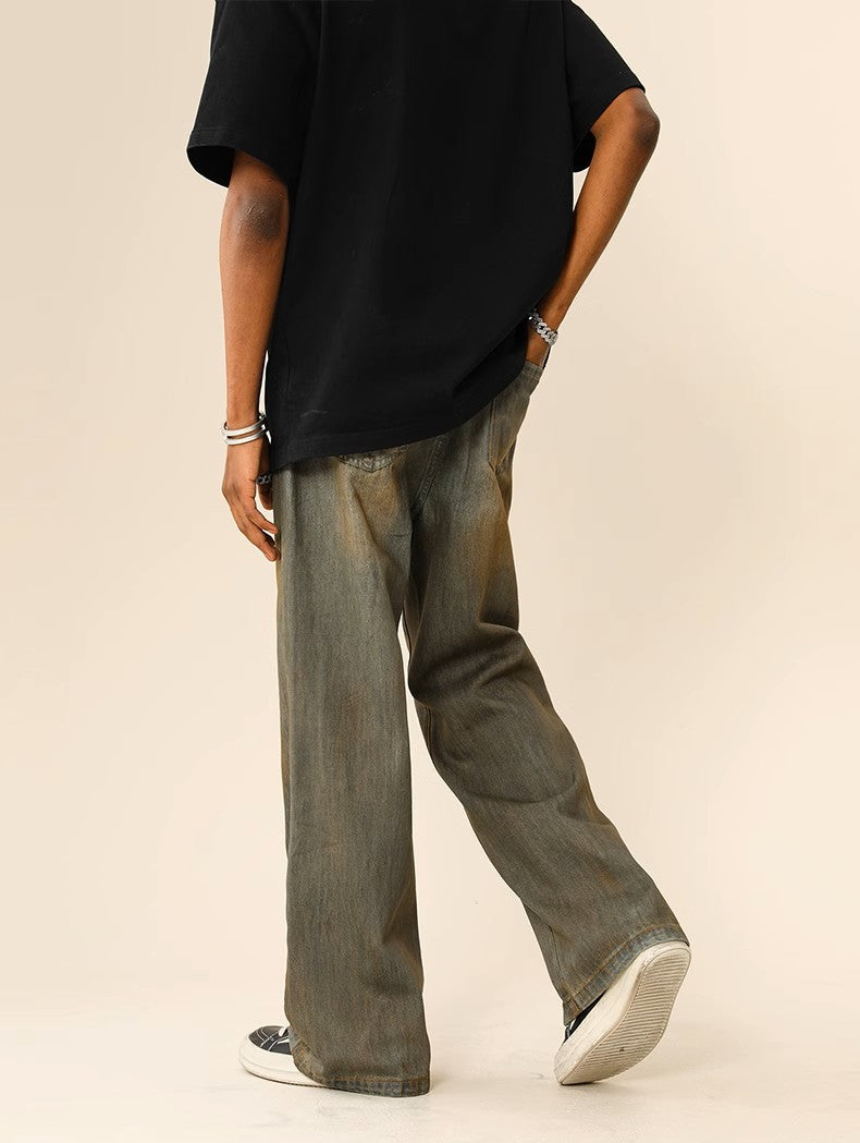 Retro Washed and Dirty Brown Denim