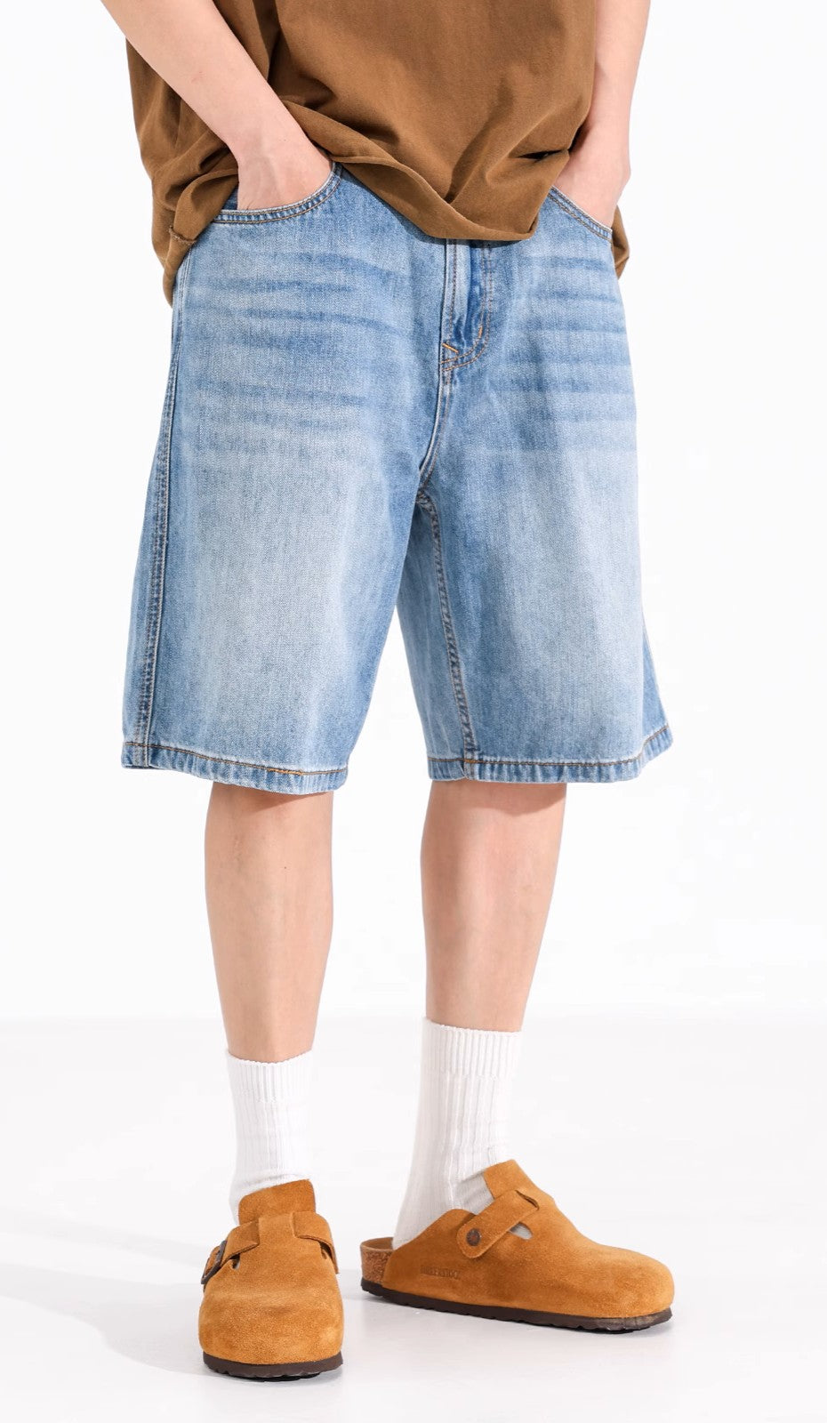 Light Blue Wide-Leg Denim Shorts