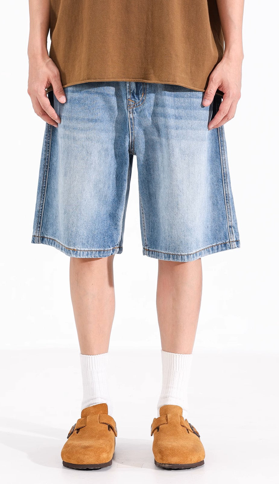 Light Blue Wide-Leg Denim Shorts