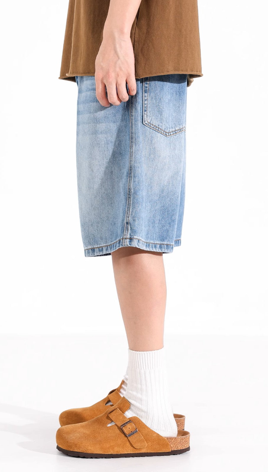 Light Blue Wide-Leg Denim Shorts
