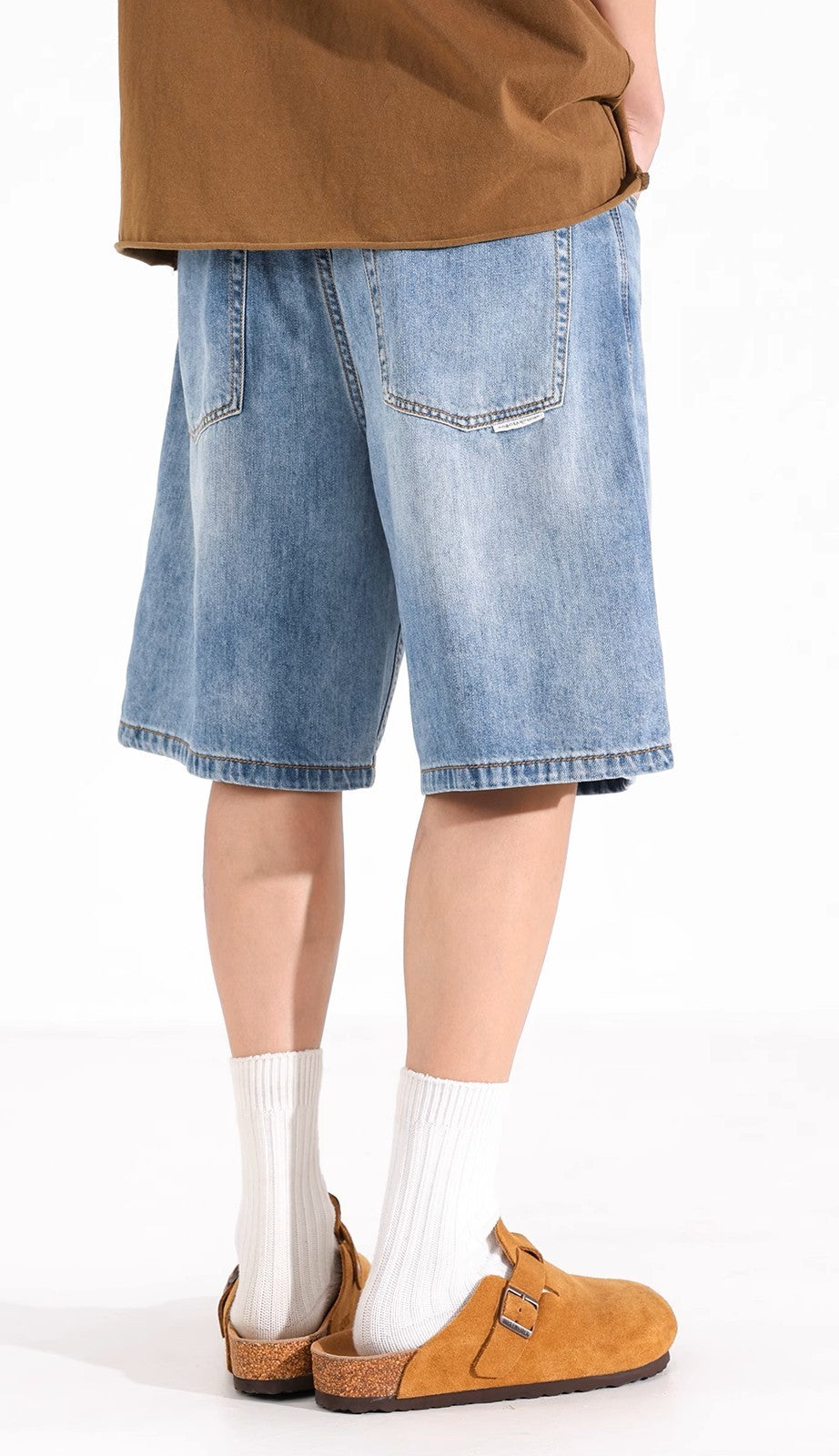 Light Blue Wide-Leg Denim Shorts