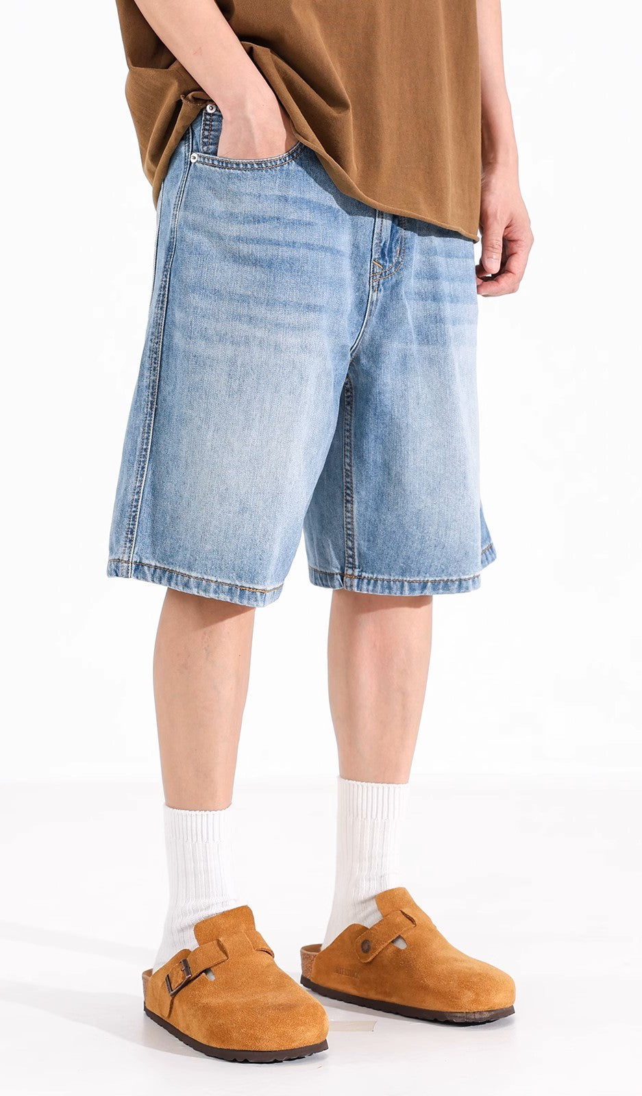 Light Blue Wide-Leg Denim Shorts