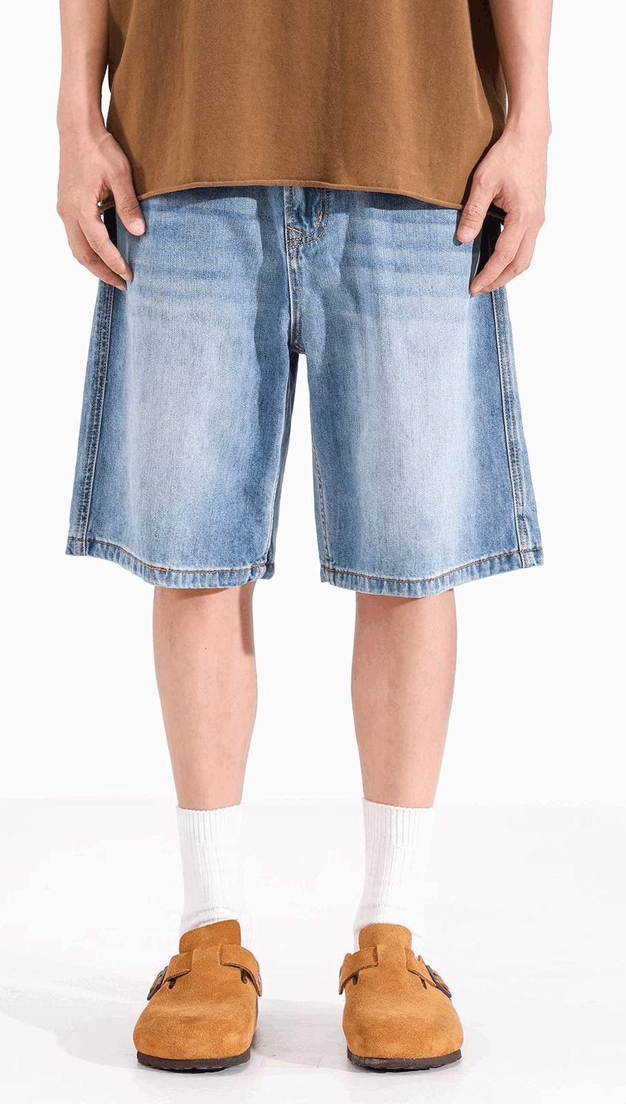 Light Blue Wide-Leg Denim Shorts