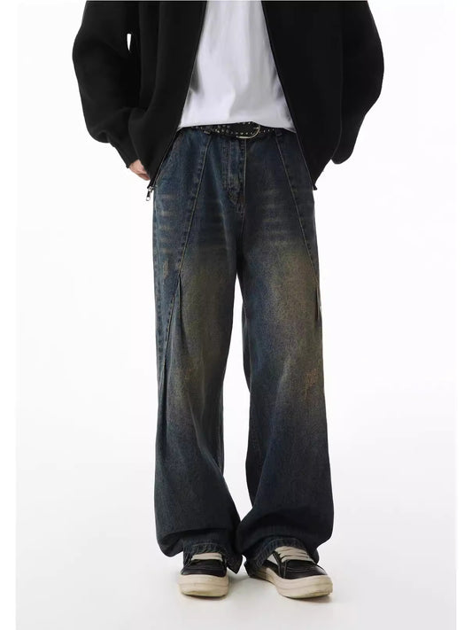 Washed Crinkle Panel Jeans – Baggy Cut