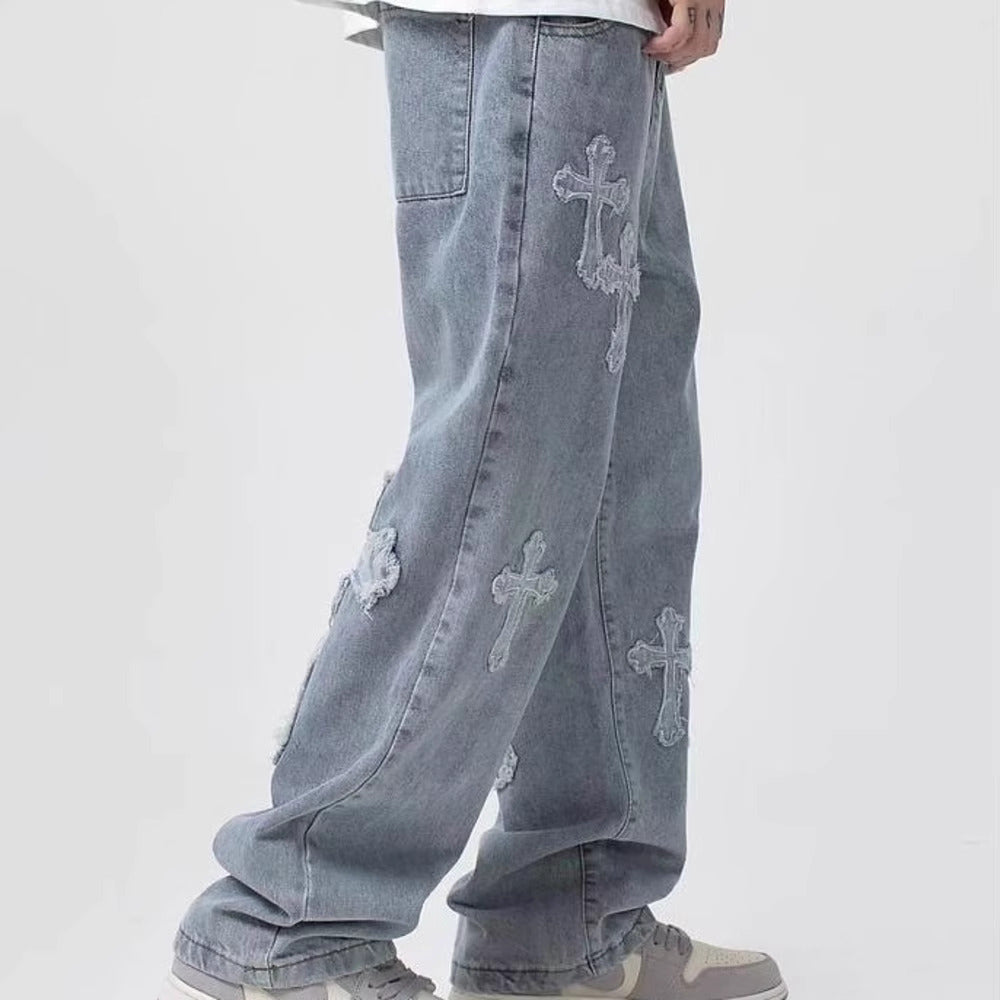 Baggy Cross-Patch Denim – Streetwear Statement Jeans