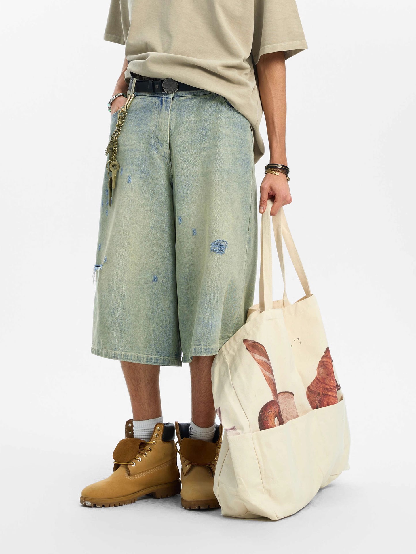 Grunge-Washed Baggy Cut-Off Skater Jorts – Faded Moss