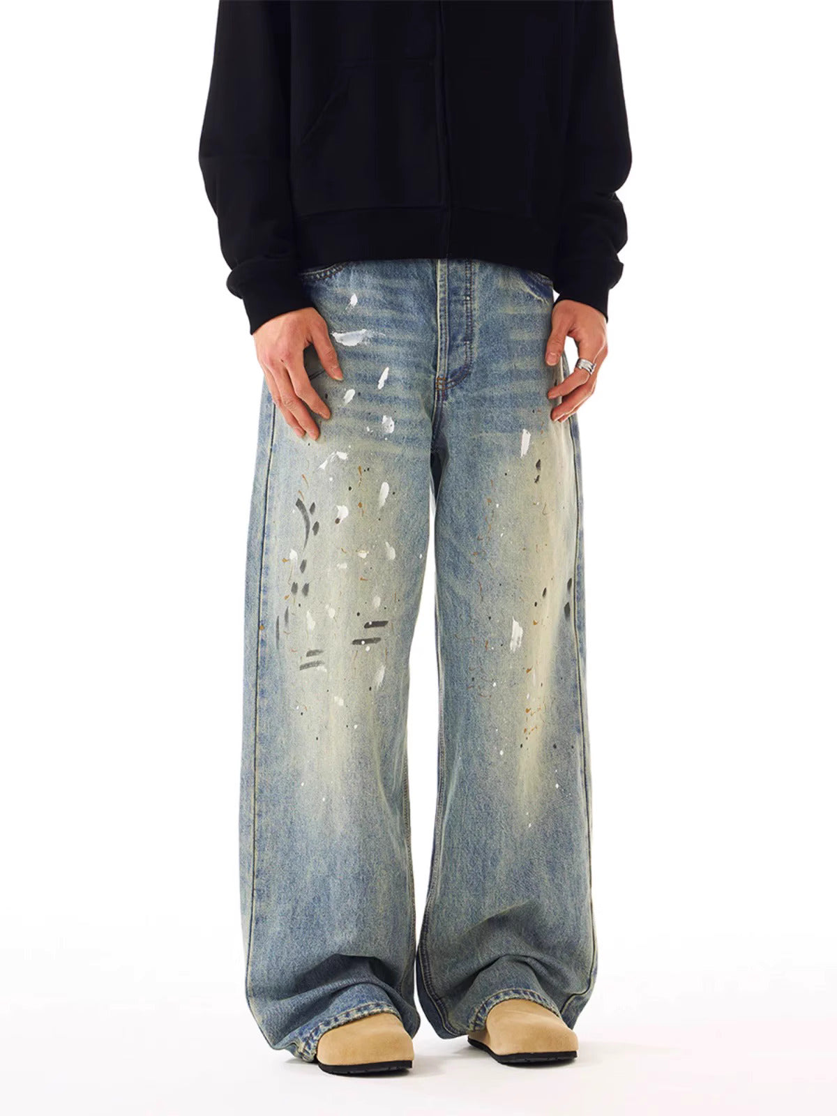 Grunge Paint-Splatter Baggy Jeans – Vintage Street Look