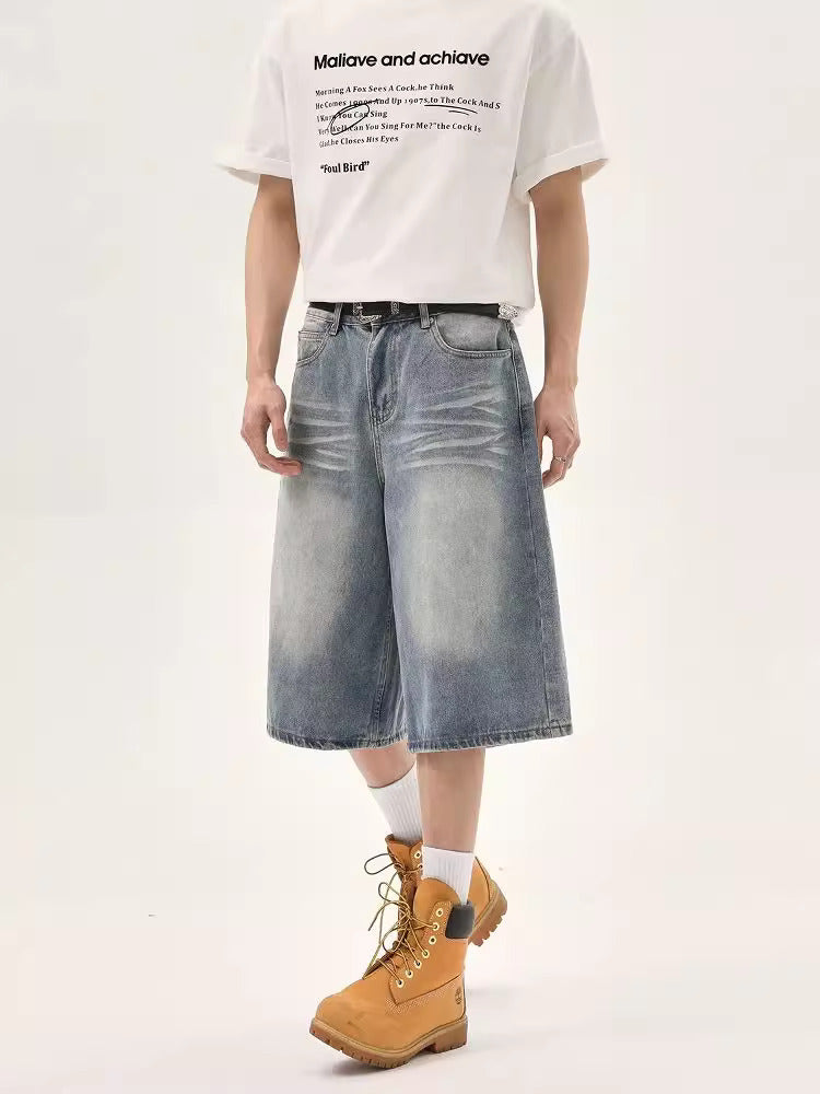 Bleached Baggy Denim Jorts – Vintage Washed Wide-Leg Shorts