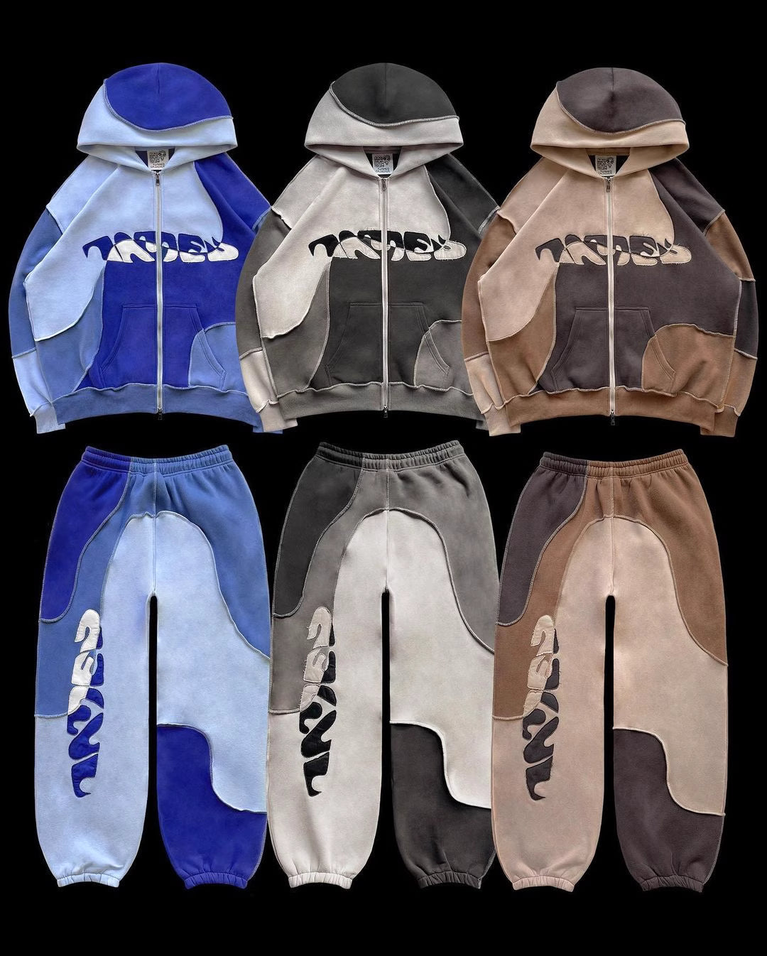 💧 “Sky Drip” Patchwork Tracksuit – Blue Fade