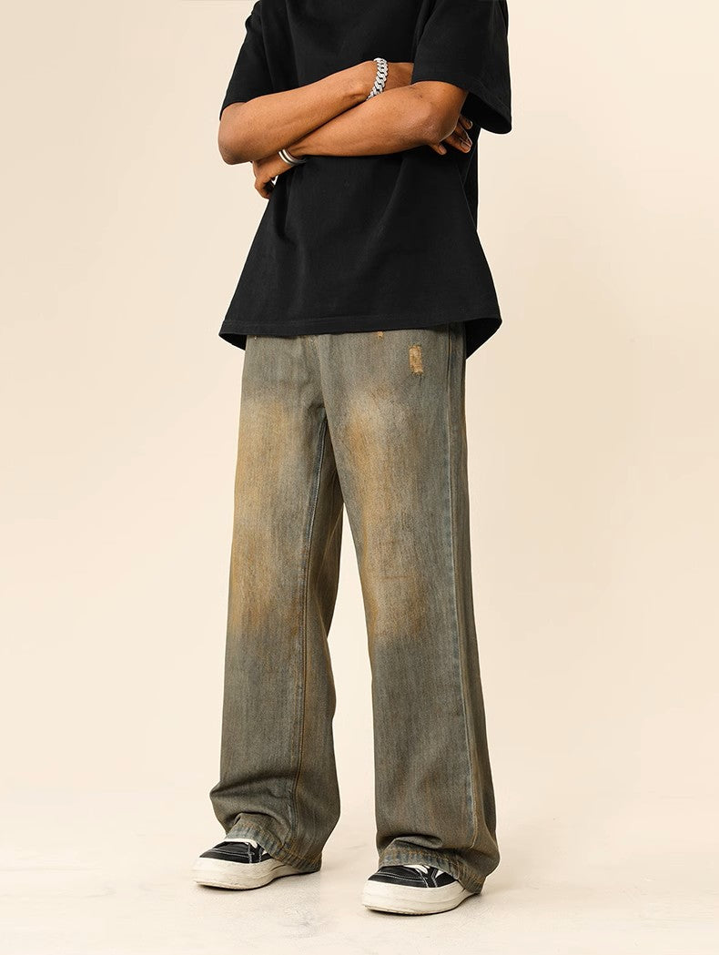 Retro Washed and Dirty Brown Denim