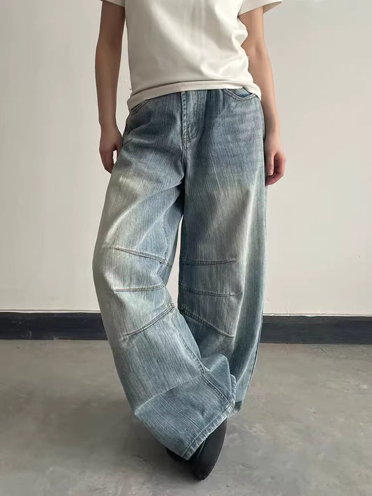 Washed Baggy Wide-Leg Utility Jeans