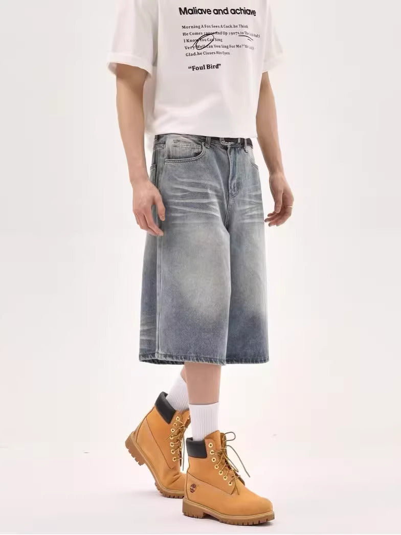 Bleached Baggy Denim Jorts – Vintage Washed Wide-Leg Shorts
