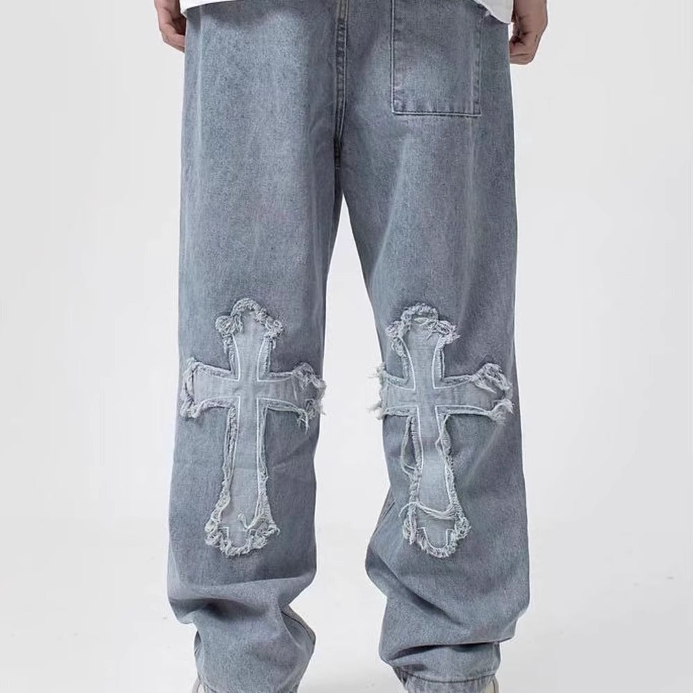 Baggy Cross-Patch Denim – Streetwear Statement Jeans