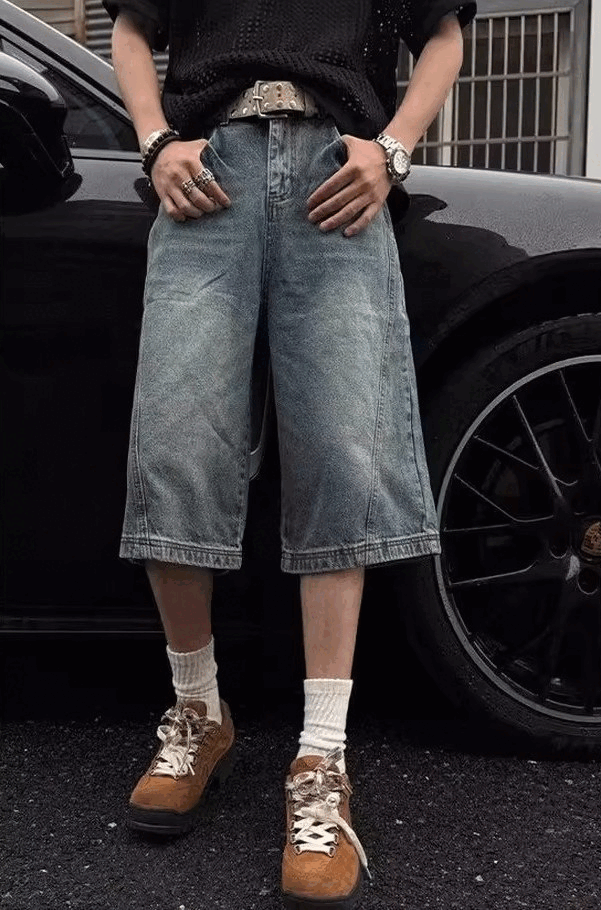Baggy Streetwear Denim Jorts – Washed Blue