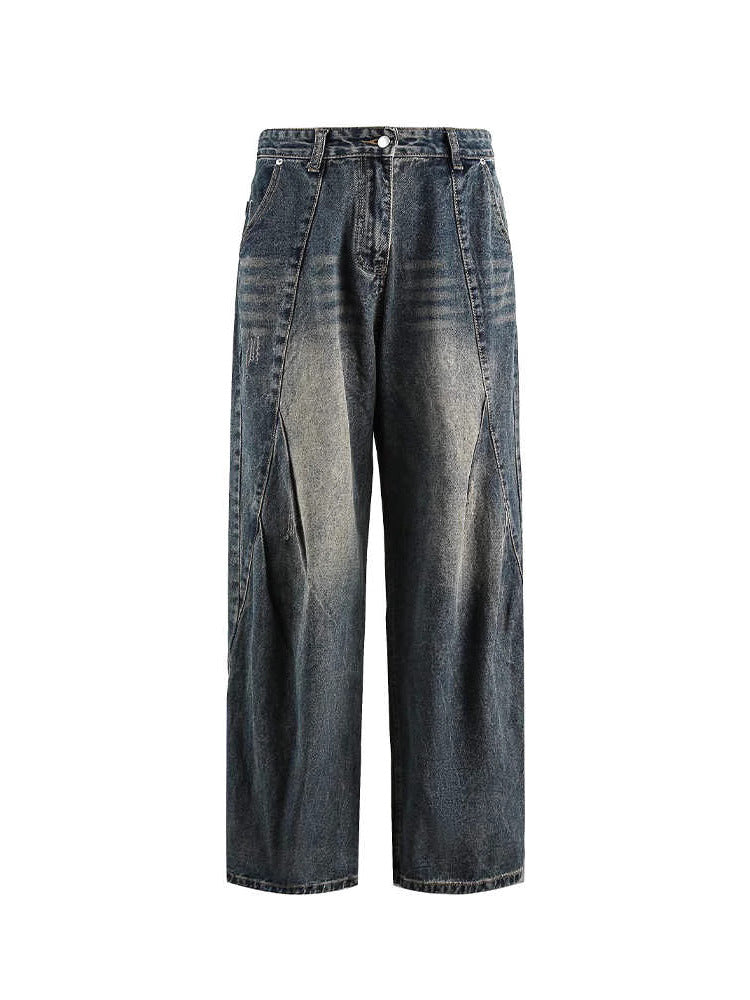Washed Crinkle Panel Jeans – Baggy Cut