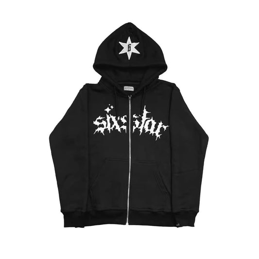 “6STAR Type Zipper Hoodie – Jet Black”