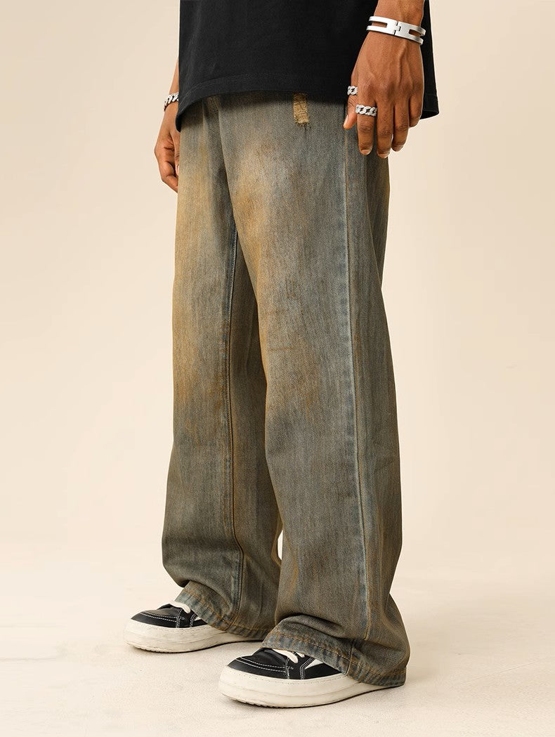 Retro Washed and Dirty Brown Denim