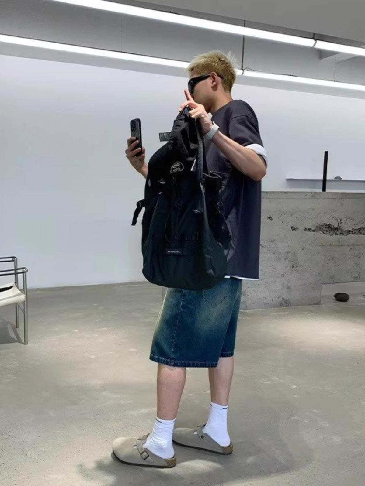 Dark Blue Vintage Wide-Leg Denim Jorts